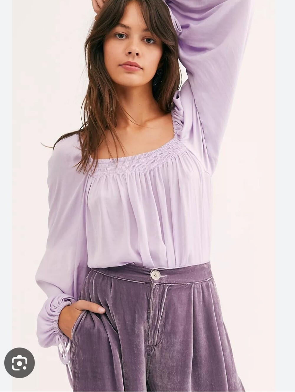 Free People Lavender Smocked Square-Neck Bodysuit